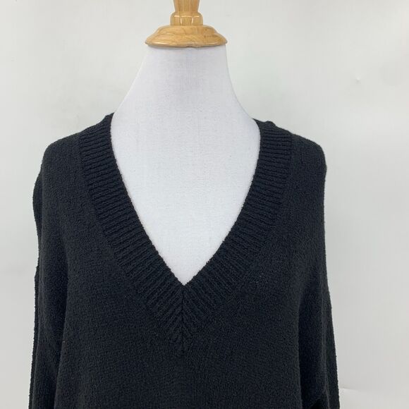 Zara Sweater Dress Women S Small Black V Neck Acrylic Nylon Blend Knit Oversized - Picture 3 of 16